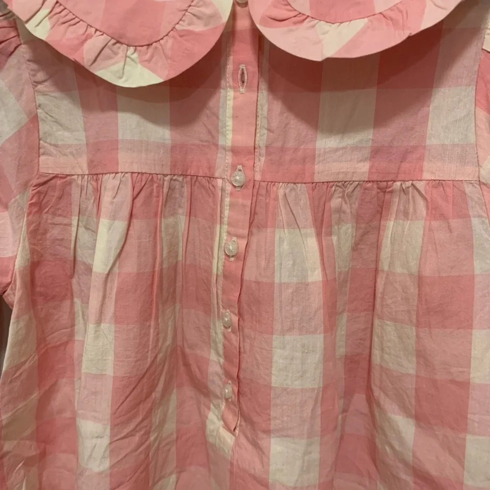 DOEN Pink Checkered Dress with Peter Pan Collar